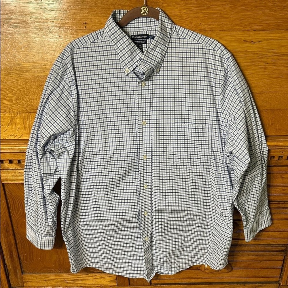 Preppy Americana Classic‎ Blue White Check Stretch Button Down Shirt 17.5 32/33
